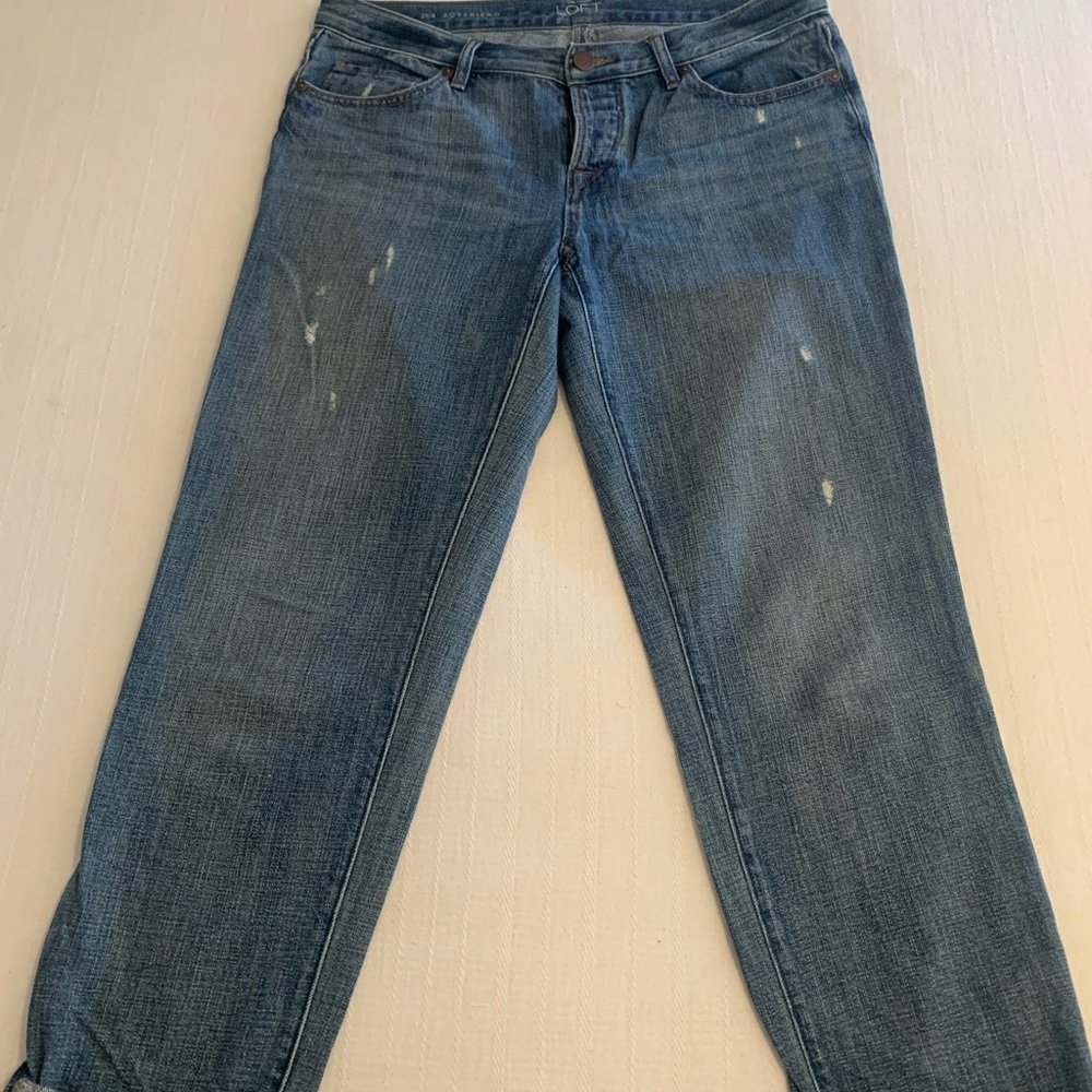 LOFT Distressed Blue Boyfriend Jeans
